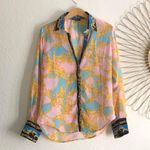 Pink Gold boho silky poly long sleeve office siren core corporate sheer top shirt blouse long sleeve multicolor Photo 2