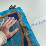 Vintage Ninto 100% Silk Square Hand Rolled Scarf Equestrian Blue Turquoise Photo 11
