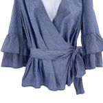 Anthropologie BeachLunchLounge Striped Tiered Ruffle Sleeve Wrap Bow Blouse Top Shirt Photo 3