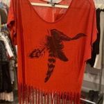 Living Doll NWT Feather Boho Fringe Graphic Tee Photo 0