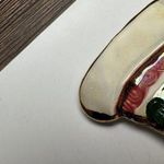 Ceramic Hand Crafted Christmas Stocking Striped Brooch Pin Holiday Photo 2