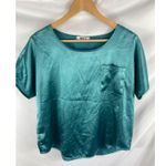 BB Dakota Satin Teal Blue Short Sleeve Blouse Size Medium Photo 0