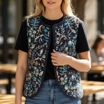 NWT BAGATELLE COLLECTION Quilted Floral Print Barn Vest Pockets Medium Blue Photo 0