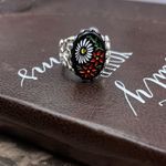 Vintage Daisy Floral Adjustable Ring Black Oval Cabochon Photo 9