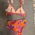 Cupshe NWT  Bikini High Waisted Bottom Ruffle V Neck pink floral size S Photo 3