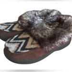 Slipper Shoes Brown Tan Faux Fur Trim Size US Size 8 Indoor/Outdoor Soles. NWOT Photo 1