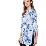 Calvin Klein NWOT  Blue Tie Dye Silk Belted Mini Shirt Dress M Photo 4