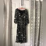 DKNY  Womens Tie Zip back Faux Wrap midi Dress floral embroidered puffy size 10 Photo 3