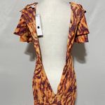 Topshop New Zebra Print Ruffle Sleeve Cutout Back Midi Dress Orange Multi Size 2 Photo 13