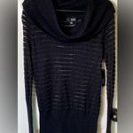 a.n.a Womens Cowl Neck Long Sleeve Sweater. Black W/Gold Metallic Stripes. Large Photo 0