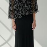 Vintage MSK Black Maxi Dress w/ Attached Beaded Cape Formal Size M Size M Photo 0