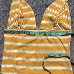 Blue Blush  honey stripe knit bodysuit size medium adjustable strap deep v neck Photo 4