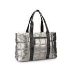 Pajar ‎ Quilted Tote Bag Metallic Silver Lightweight Travel Gym Weekend OS Photo 2