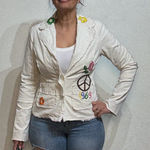 Johnny Was  White Embroidered Corduroy Blazer Sz S Photo 0