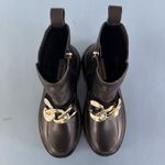 Steve Madden Cleo Black Leather Chunky Lug Sole Curb Chain Ankle Boots Photo 7