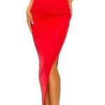 Privy  One Shoulder High Leg Slit Maxi Dress Red Size Large NWT Photo 0
