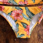 Yellow Tropical Floral Cutout Bandeau Side Tie Bikini Photo 3