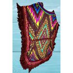 Flying Tomato Vintage Kimono Fringed Top Small Boho Tribal Aztec Front Ties Photo 3