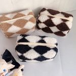 Black Checkered Plush Cosmetic Makeup Bag Photo 3