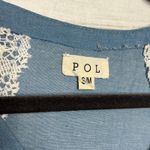 POL Boho Peace Sign Top Blue Crochet Lace Sleeve Oversized Tunic Size Medium Photo 2