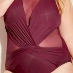 Aqua Green One-piece Burgundy Piece Swimsuit Photo 0