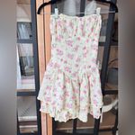 Eyelet floral ditsy mini dress strapless corset bandeau tiered ruffle butter Yellow Photo 1