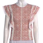 MISA Los Angeles ‎ Nilu Top Small Pink Washed Tile Print Lace Trim Boho Blouse Photo 0