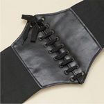 Plus Size Black Vintage Style Lace Up Faux Leather Elastic Back Closure Photo 7