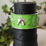 Vintage Silver Green Equestrian Horse Clamper / Hinge Bracelet Photo 7