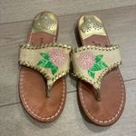 Jack Rogers  Leather Hydrangea Floral Embroidered Thong Slip On Sandals Size 6 Photo 1