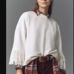 Anthropologie Maeve White Fringe-Sleeve Crew-Neck Sweatshirt M Photo 0