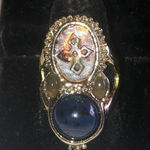 Vintage Gold Tone and Blue Egyptian Revival Statement Ring Size 8 Photo 1