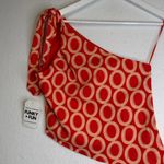 NWT Triple Threads Asymmetrical One Shoulder Printed Orange Top Yellow Photo 2