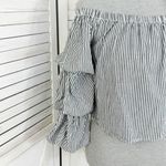 Charlotte Russe  Striped Puff Sleeve‎ Crop Shirt Black White XS Off The Shoulder Photo 4