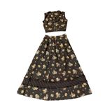 Handmade Vintage Floral 3 Piece Set Womens 4/6? Sleeveless Top Skirt Shawl Brown Photo 4