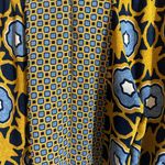 Chico's  Gold Blue  Medium Geometric Print‎ Pintuck Top Raglan Sleeves Split Photo 5