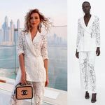ZARA  LACE BLAZER w/ Slits & Buttons White Color NEW Photo 1