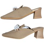 Newbella Mules Womens Shoes Beige Knit Pointed Toe Chain Block Heel Slides 8 Tan Photo 2