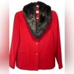 Valerie Stevens Petite Collection Red Cherry Blazer with Faux Fur Collar Photo 1