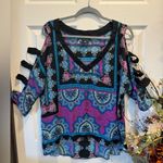 Nicole Miller Nicole by Women’s Thin 3/4 Sleeve Print Top Size Large. Photo 0
