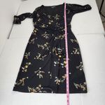 Ralph Lauren Lauren  Black Floral Midi Dress Faux Wrap Tie Waist Long Sleeve S Photo 6