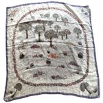 Vintage Silk Apple Tree Basket Scarf Fall Womens Cream Purple Photo 0