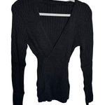 Cupshe Black Ribbed Knit Wrap Top V Neck Long Sleeve Sweater Photo 0