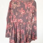 Perfect Peach Floral Print Crewneck Long Sleeve Peplum Top Size Small Photo 5