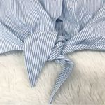 VINTAGE Deadstock 80s 90s Cropped Button Down Shirt Tie Waist‎ Boxy Size XL New Blue Photo 7