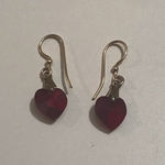 Gold Tone Romantic Feminine Dark Red Glass Heart Dangle Earrings Photo 0