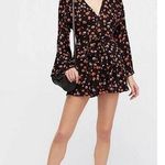 Free People L'amour Floral Long Sleeve V Neckline Button Down Romper New 2 Black Photo 0