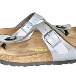 Birkenstock Gizeh Silver Birko-Flor Faux Vegan Leather Slip-On Thong Sandals Photo 3