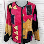Pushpa Vintage 90s Velour Patchwork Tapestry Embroidered Jacket Medium Pink Photo 0