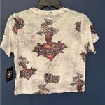 Affliction  Sacred Heart Roses Embroidered Crop Tee Women White & Red Size Medium Photo 2